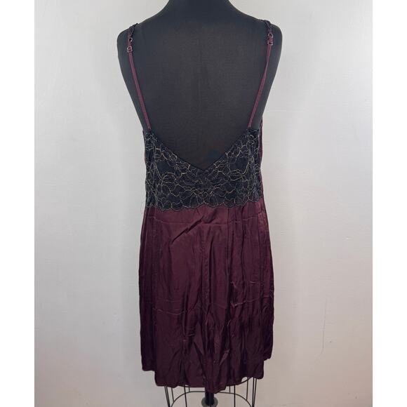 Intimissimi Black Burgundy Sleep Dress Floral Lace Deep V-Neck Spaghetti Strap S - Picture 3 of 6